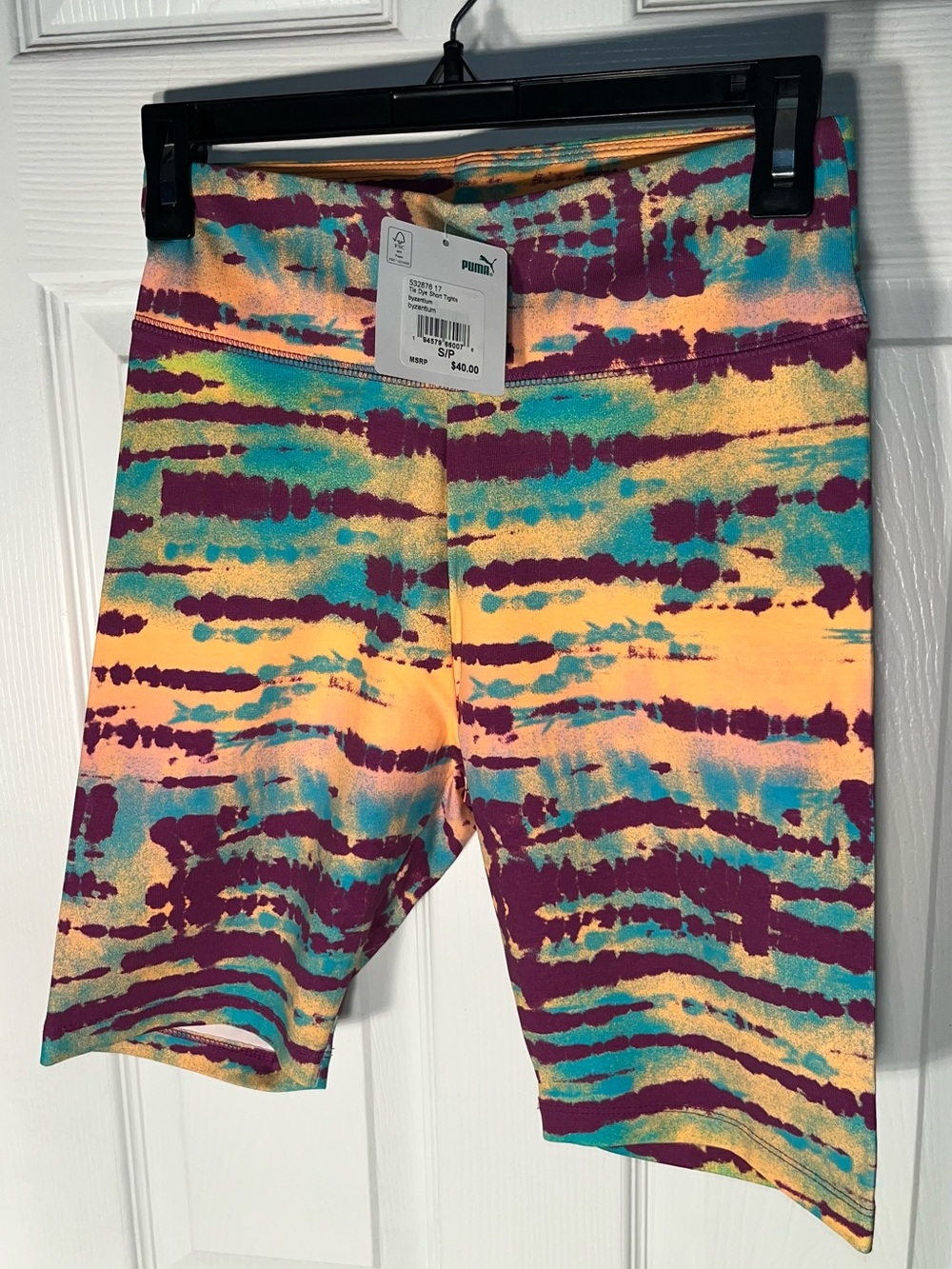 $40 NWT Puma Women's Tie Dye Short Tights Byzantium Size Small Cotton Blend Bike